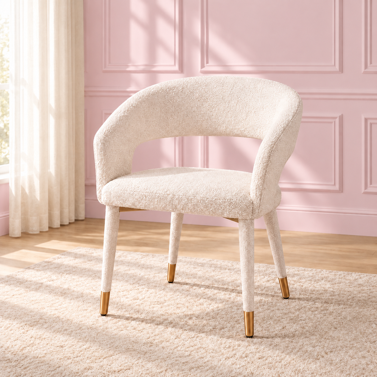 The Valentina Curve Seat in a soft blush pink setting