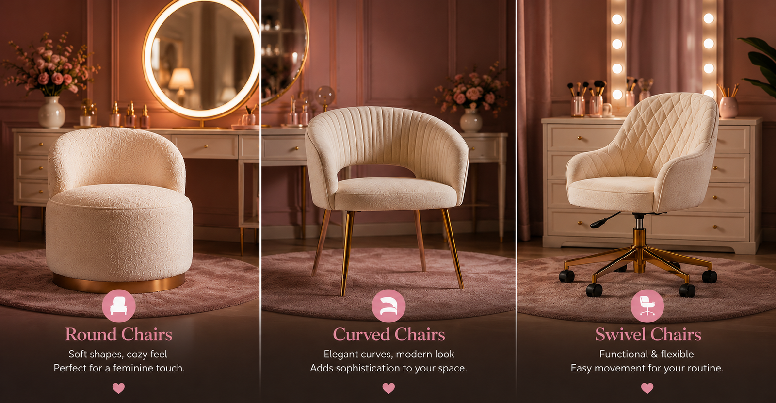 Round vs Curved vs Swivel Makeup Chairs: A Style Guide