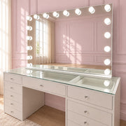 135cm makeup vanity mirror with Hollywood-style LED bulbs, adjustable brightness, USB charging ports and a modern statement design for luxury interiors.