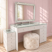 80cm LED diamond vanity mirror with dimmable ambient lighting, warm, neutral and cool light settings, and a decorative crystal-style frame for beauty rooms.