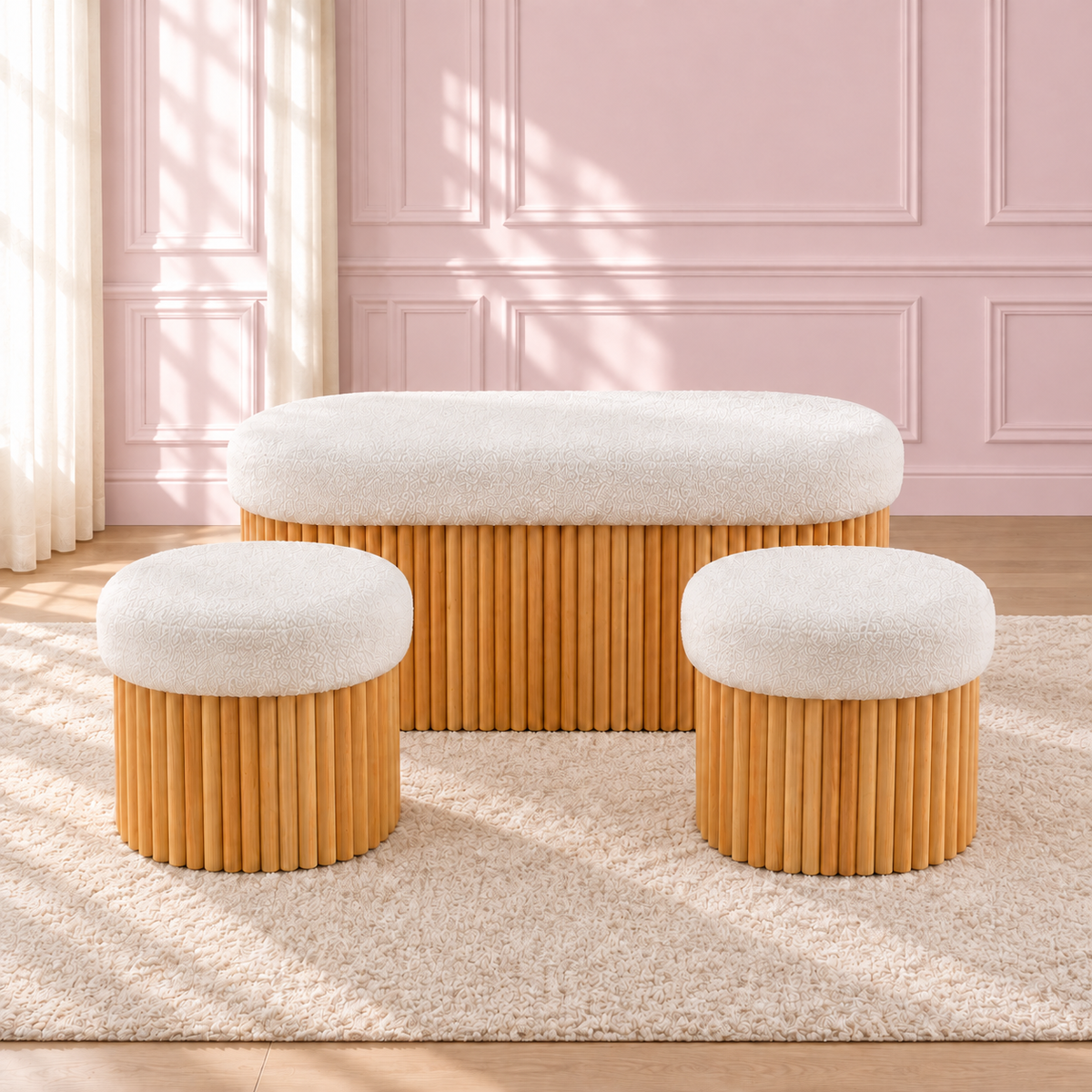 The Sienna Ottoman Set in a soft blush pink setting