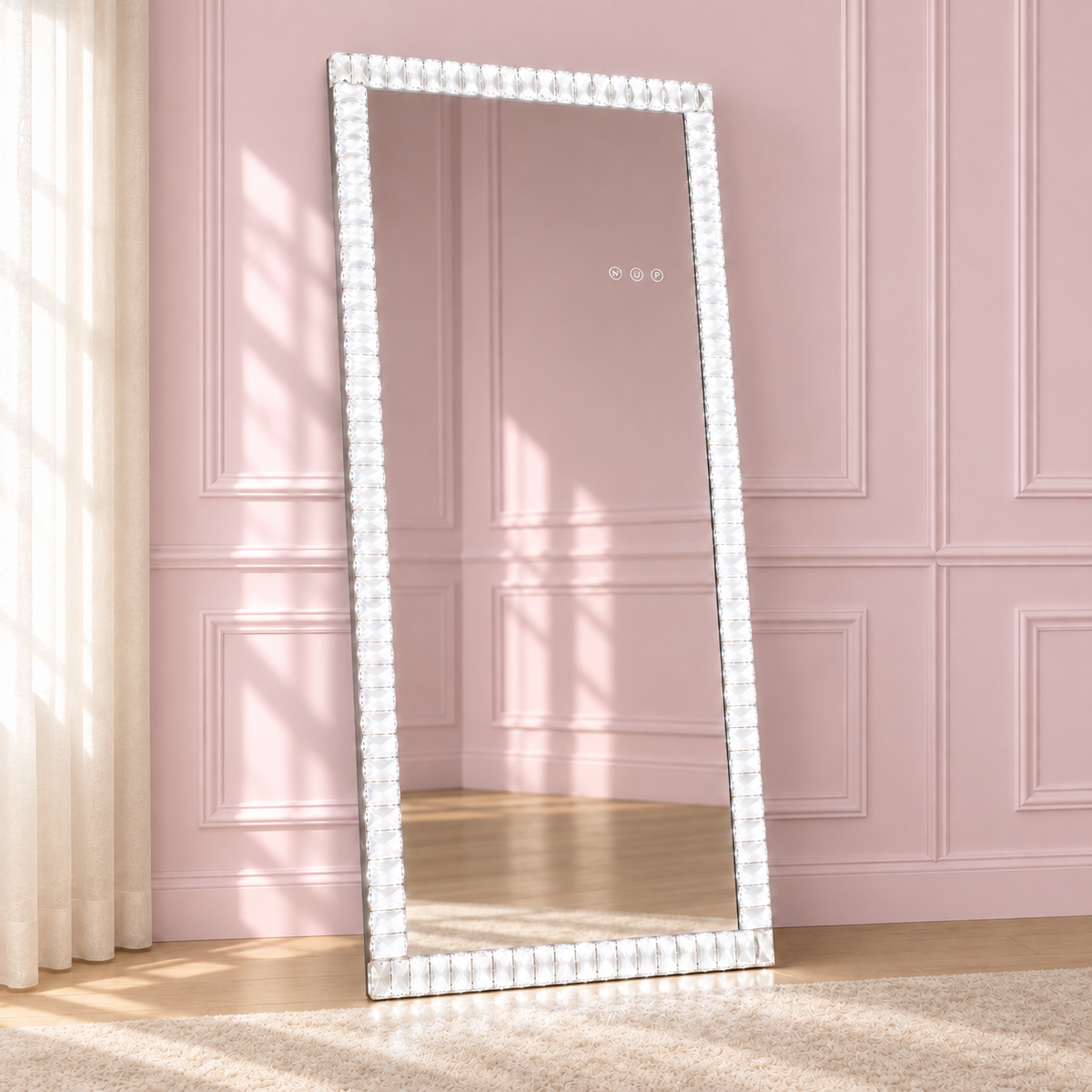 Angel Diamond Floor Mirror in a soft blush pink setting