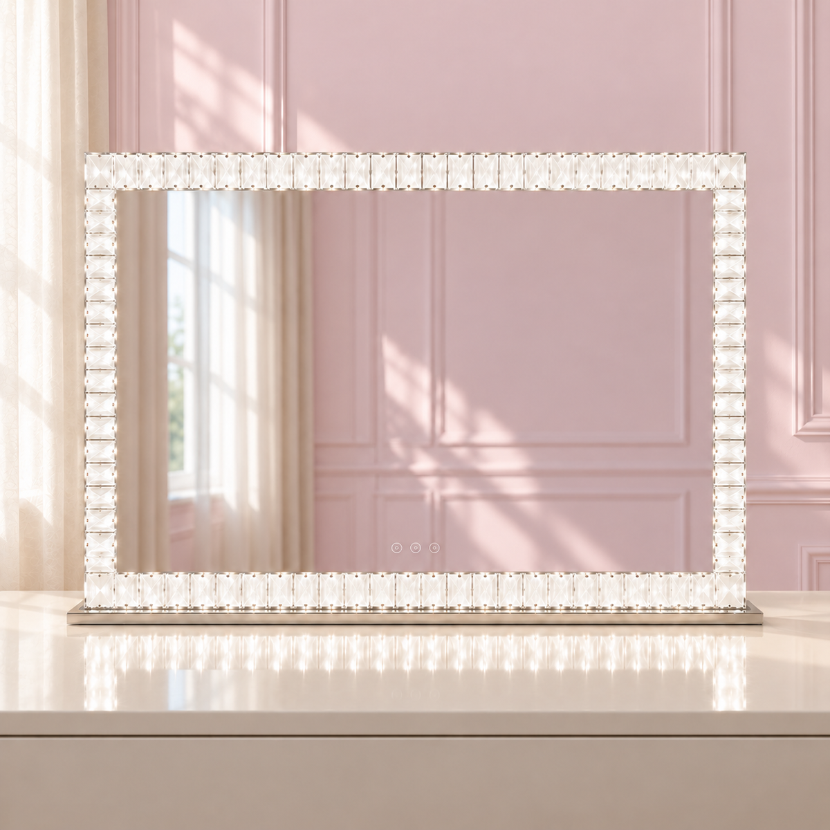 Angel Diamond Mirror in a soft blush pink setting