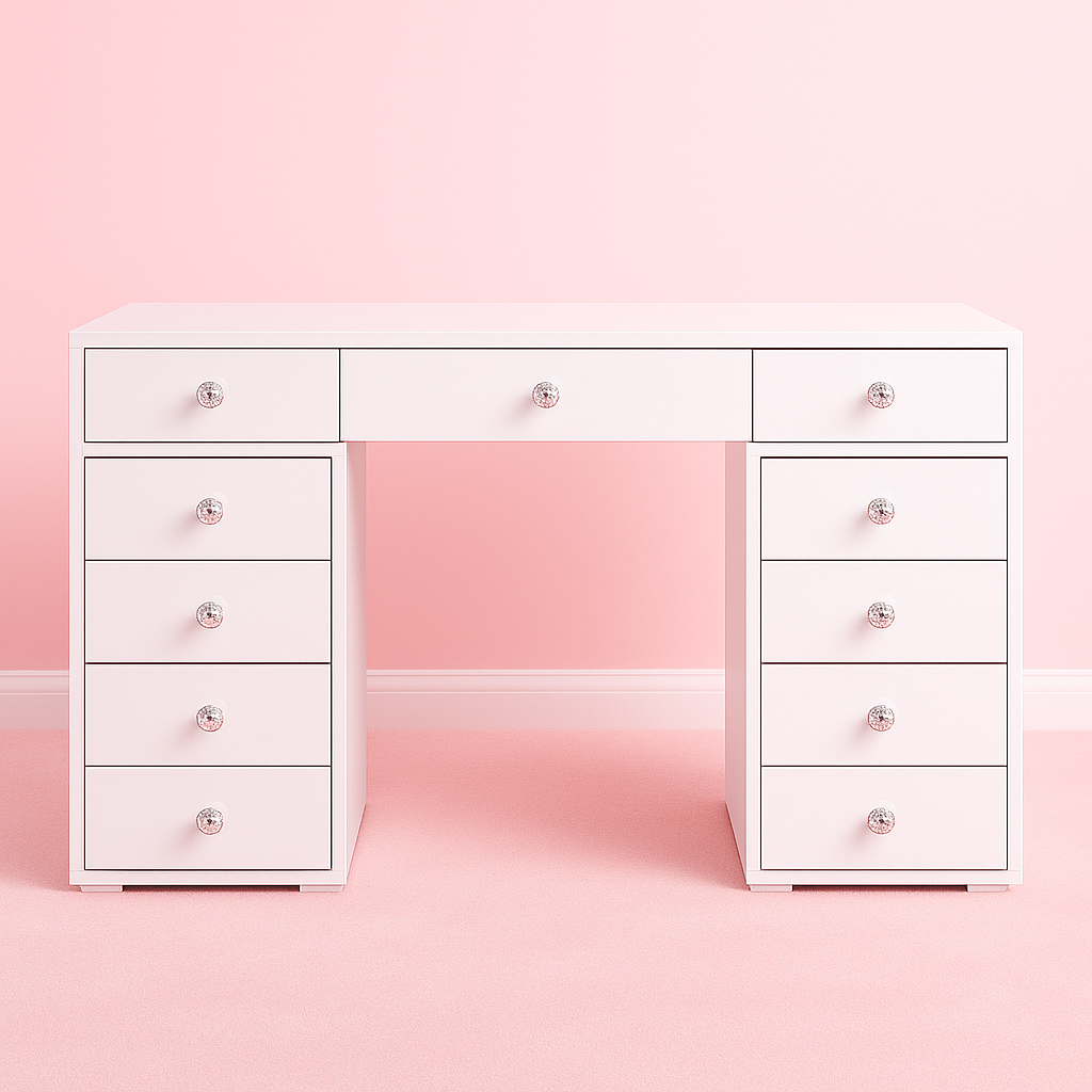 Glass top storage compartment on the Mini Dollface Makeup Vanity