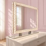 Premium Angel Magic Diamond mirror in Australia with a sparkling diamond-encrusted frame, soft dimmable LED lighting and three light settings for luxury makeup vanities and beauty rooms by Vanity Vault.