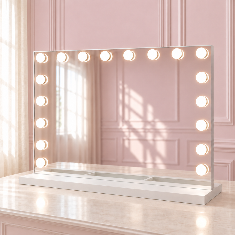 The Aurora Dream Mirror in a soft blush pink setting