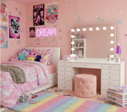 Premium Essentials Collection BabyFace Edition makeup vanity package in Australia featuring the BabyFace Vanity, Luna Luxe Hollywood Mirror and Marshmellow Ottoman for luxury beauty rooms and dressing spaces by Vanity Vault.