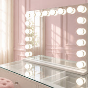 Compact Hollywood vanity mirror in Australia with 18 LED bulbs, three adjustable light settings, dimmable brightness and USB charging for luxury beauty spaces.