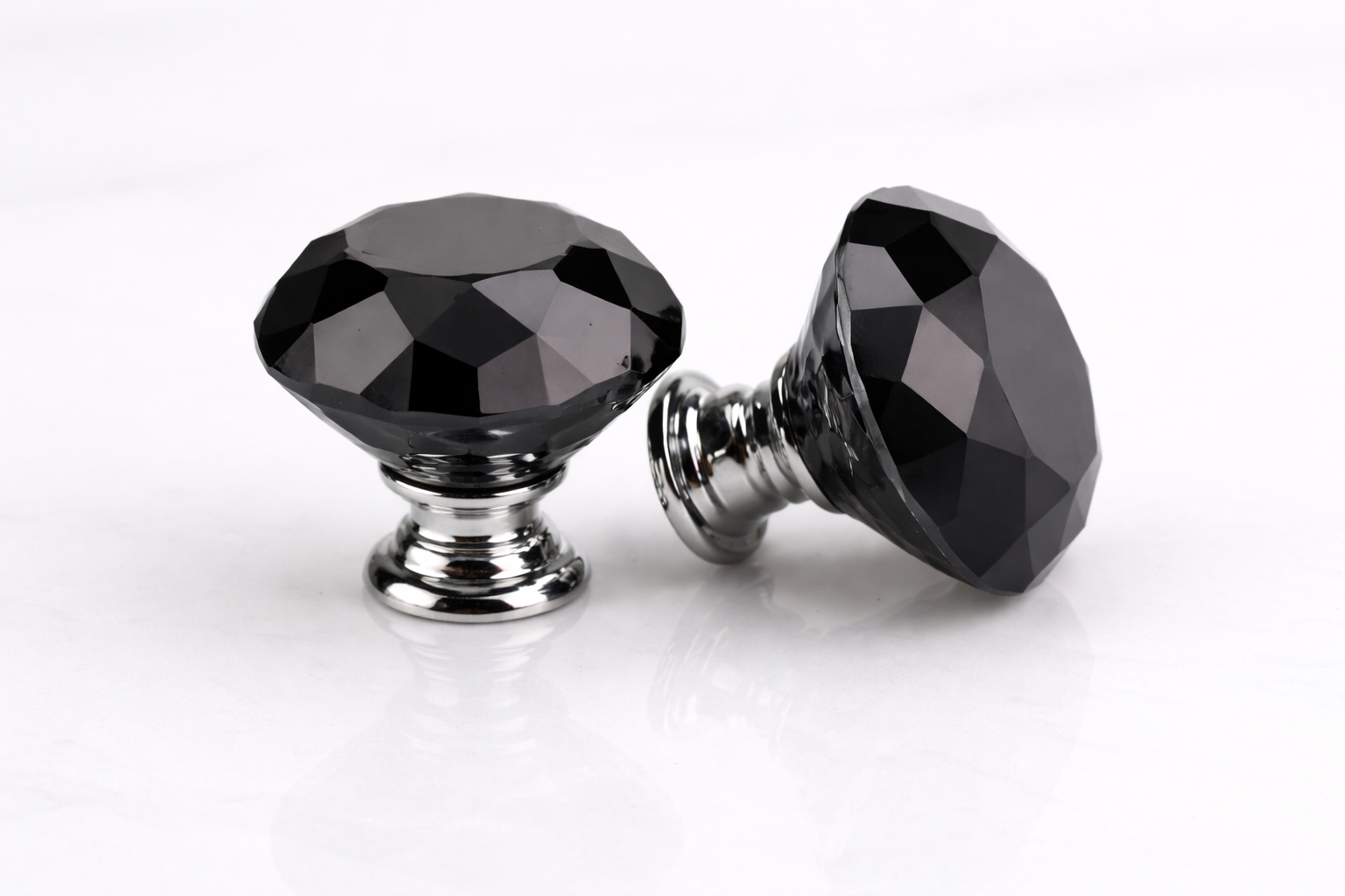 Diamond Crystal cabinet knob with a faceted crystal design, perfect for vanities, dressers, drawers and cabinets by Vanity Vault.