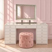 Diamond-framed LED mirror with soft ambient lighting, touch controls and a luxury crystal-inspired design for dressing tables and makeup vanities.