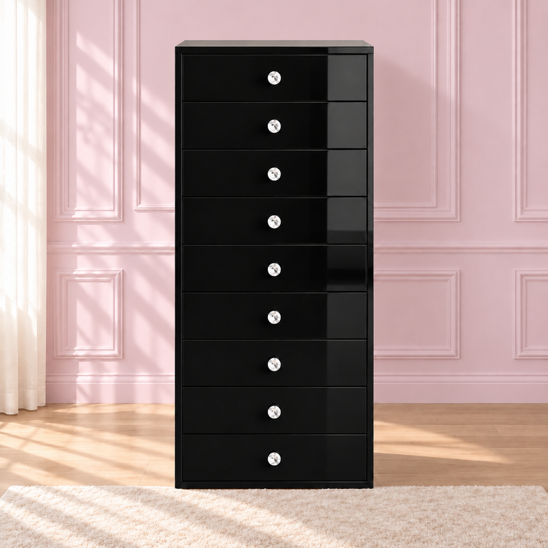 Harmony 9 Drawer: Black Edition in a soft blush pink setting