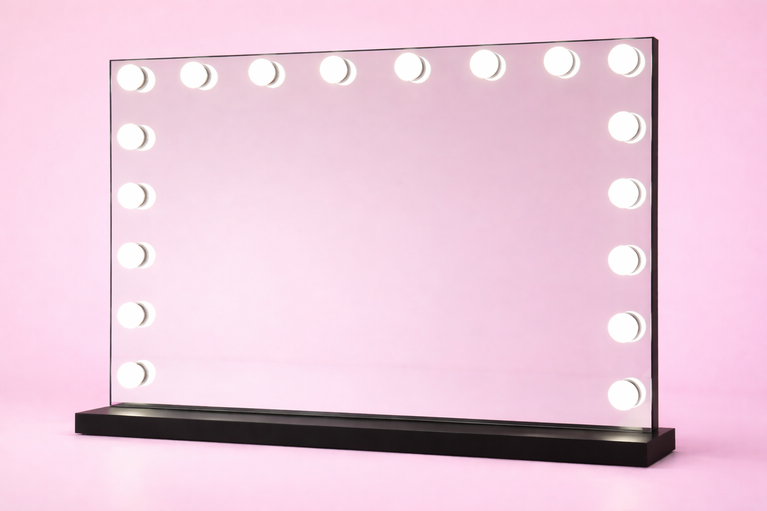 Luna Luxe Black Edition LED Hollywood mirror with 18 LED bulbs, three adjustable light settings, dimmable brightness, USB and Type-C charging ports for makeup vanities, dressing tables and beauty rooms by Vanity Vault.
