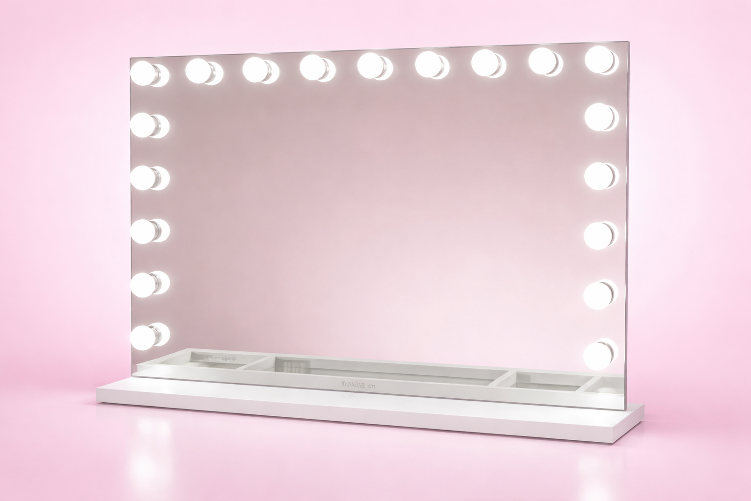 Luna Luxe LED Hollywood mirror with 18 LED bulbs, three adjustable light settings, dimmable brightness, USB and USB-C charging ports for makeup vanities, dressing tables and beauty rooms by Vanity Vault.