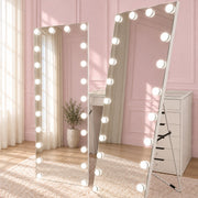 Luxury LED floor mirror in Australia with 22 LED lights, three adjustable light settings and a freestanding full-length design for elegant bedrooms and beauty spaces.