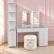 Luxury Mini Deluxe makeup vanity in Australia with a high-gloss finish, flush glass top, crystal-style knobs and spacious storage for modern beauty rooms.