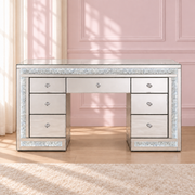 Luxury mirrored dressing table with LED lighting, crystal detailing and seven spacious drawers for makeup storage, beauty rooms and glamorous bedrooms.