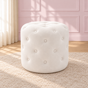 The Marshmellow Ottoman in a soft blush pink setting