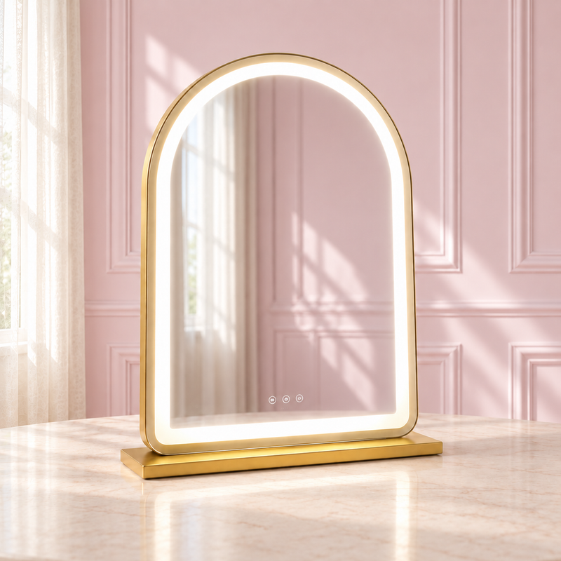 The Mini Aries Mirror in a soft blush pink setting