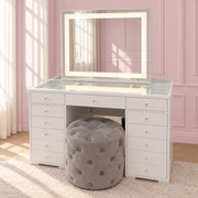 Mini Nova LED makeup mirror featuring warm, cool and neutral lighting, touch controls and a sleek modern design for vanities, bedrooms and beauty rooms.
