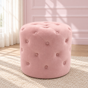 Minimalist vanity ottoman with a plush cushioned seat and modern rounded design for bedrooms, beauty rooms and dressing tables.