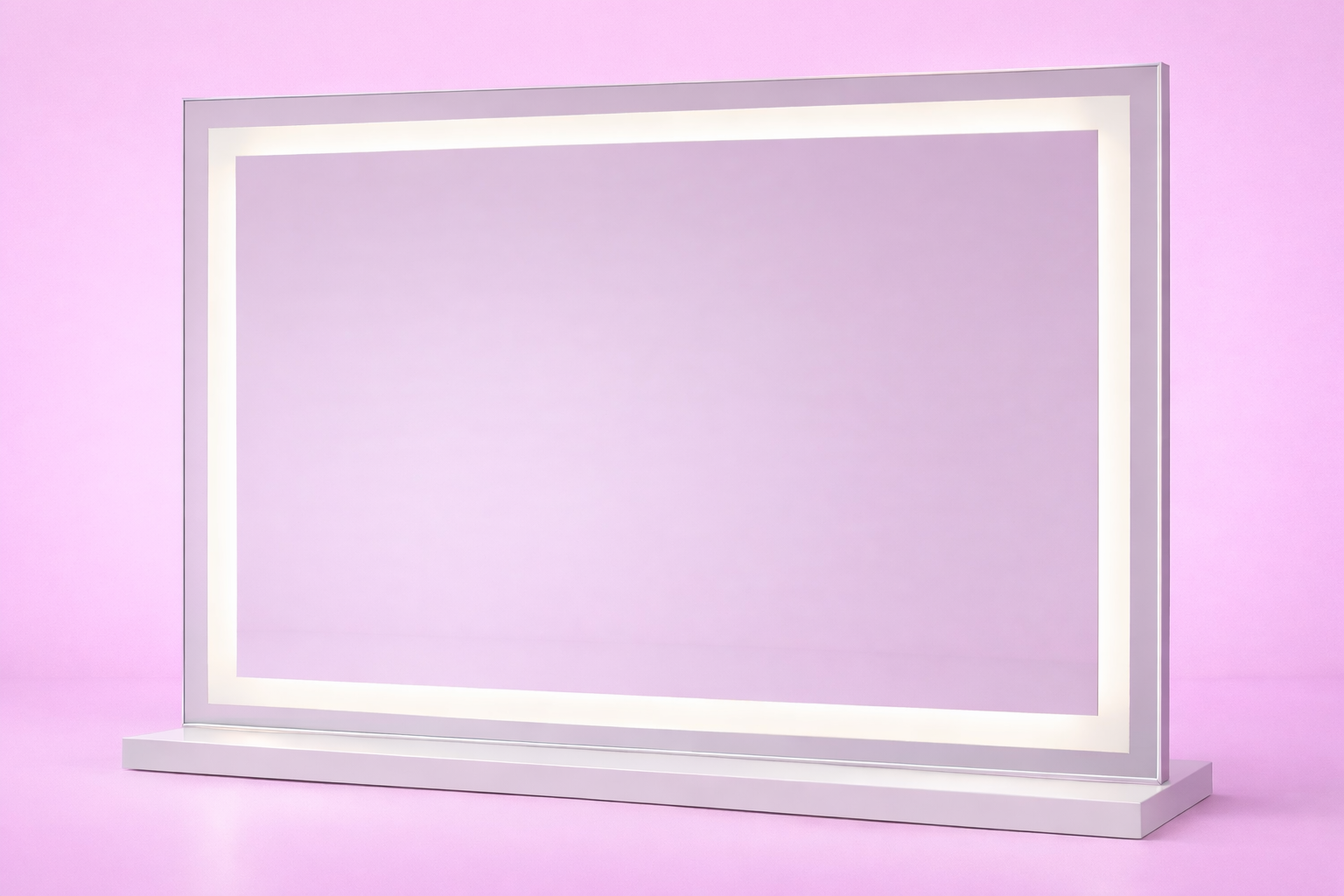 Nova XL LED Hollywood mirror with soft LED strip lighting, dimmable brightness and three light settings, perfect for large makeup vanities, dressing tables and beauty rooms by Vanity Vault.