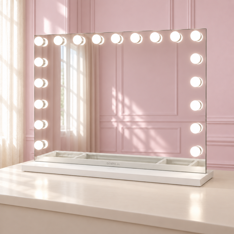 The Luna Luxe Mirror in a soft blush pink setting