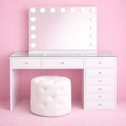 Mini Deluxe Makeup Vanity Set with Mirror & Ottoman