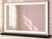 Nova black rectangular tabletop makeup mirror with an illuminated inner border.