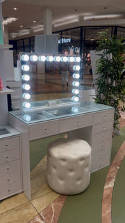 Mini Deluxe Makeup Vanity Set with Mirror & Ottoman