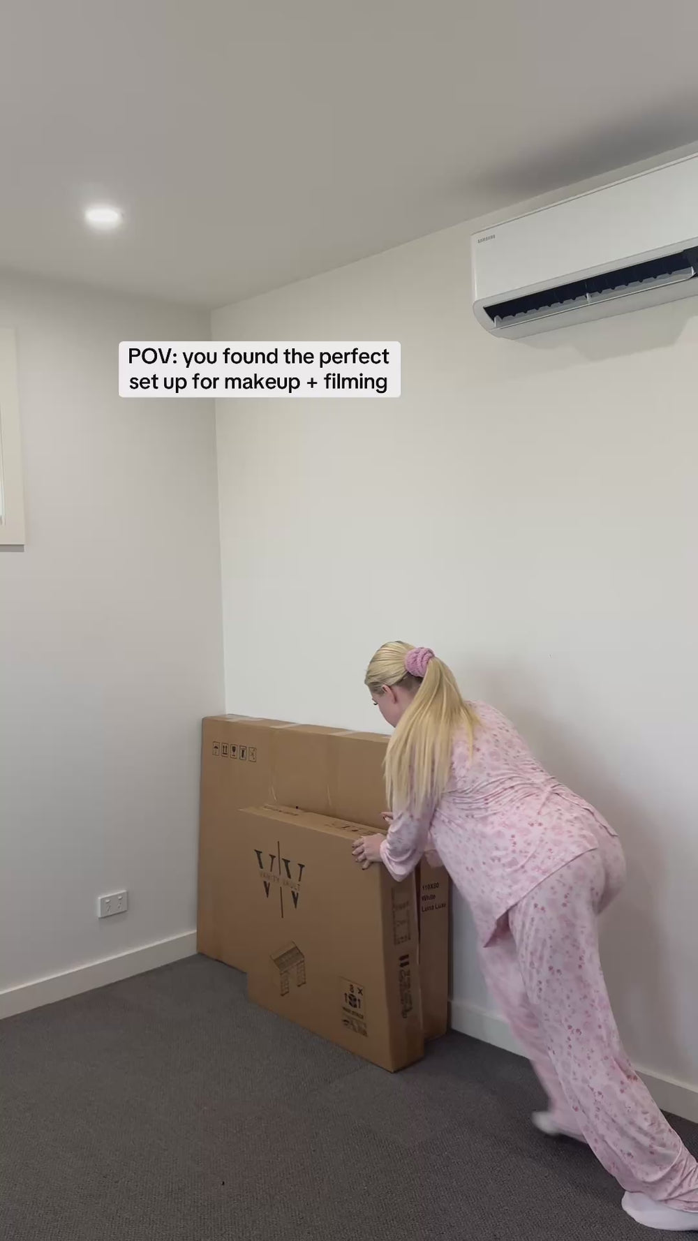 Complete white makeup vanity package featuring the Dollface Vanity, Luna Luxe Hollywood Mirror and Marshmellow Ottoman with spacious storage for bedrooms, dressing rooms and beauty spaces by Vanity Vault.