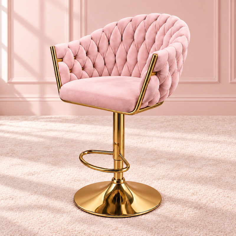 Pink Showgirl Makeup Stool in a blush pink panelled room