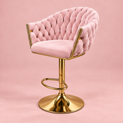 Pink Showgirl Makeup Stool with braided velvet upholstery and polished gold pedestal base