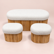 Sienna Ottoman Set with ivory boucle bench and two timber stools