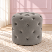 Small bedroom ottoman with soft plush upholstery and a comfortable padded seat for dressing tables, makeup vanities and modern interiors.