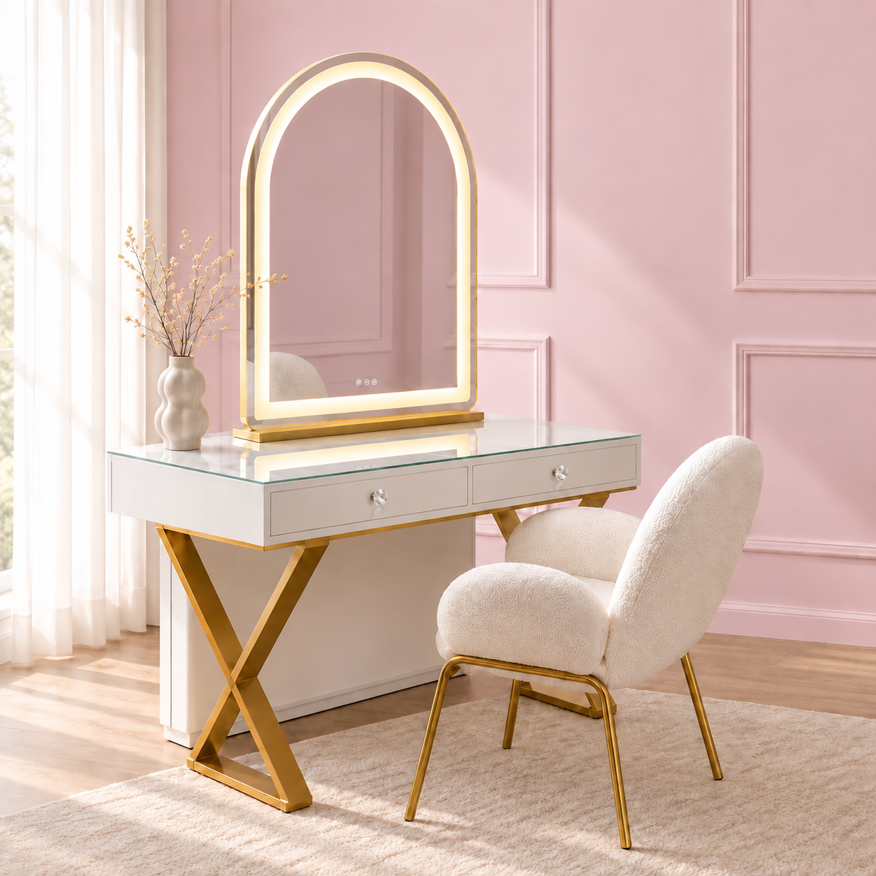 The Heaven Sent Collection vanity package — with clear faceted crystal drawer knobs.