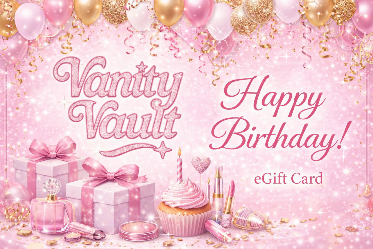 Vanity Vault digital gift card for makeup vanities, Hollywood mirrors, beauty furniture and accessories, delivered instantly by email.