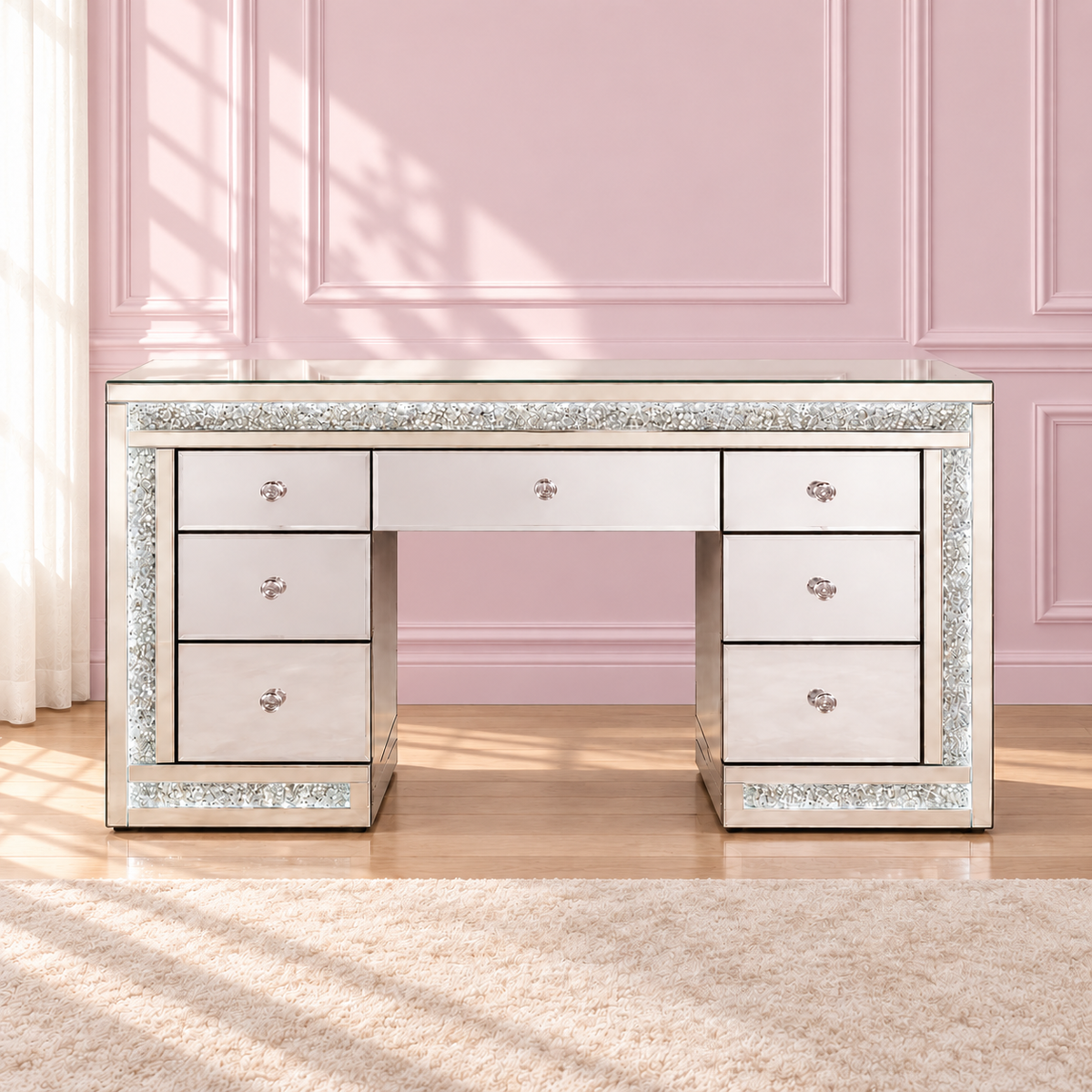 The Winter Whisper Vanity in a soft blush pink setting
