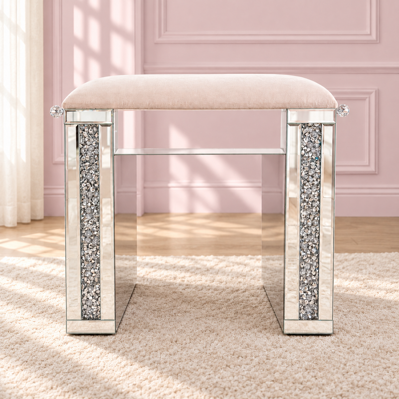The Winter Whisper Seat in a soft blush pink setting
